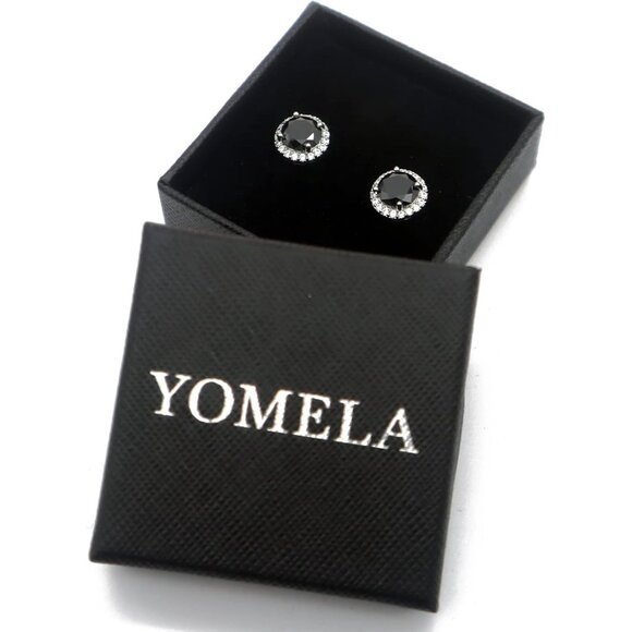 Women's Round Black Birthstone Elegant Mall Dainty Halo Cubic Zirconia Earring - Picture 6 of 6